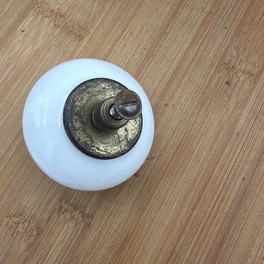 Vintage White Porcelain Cabinet Knob Antique Ceramic Drawer Pull Brass